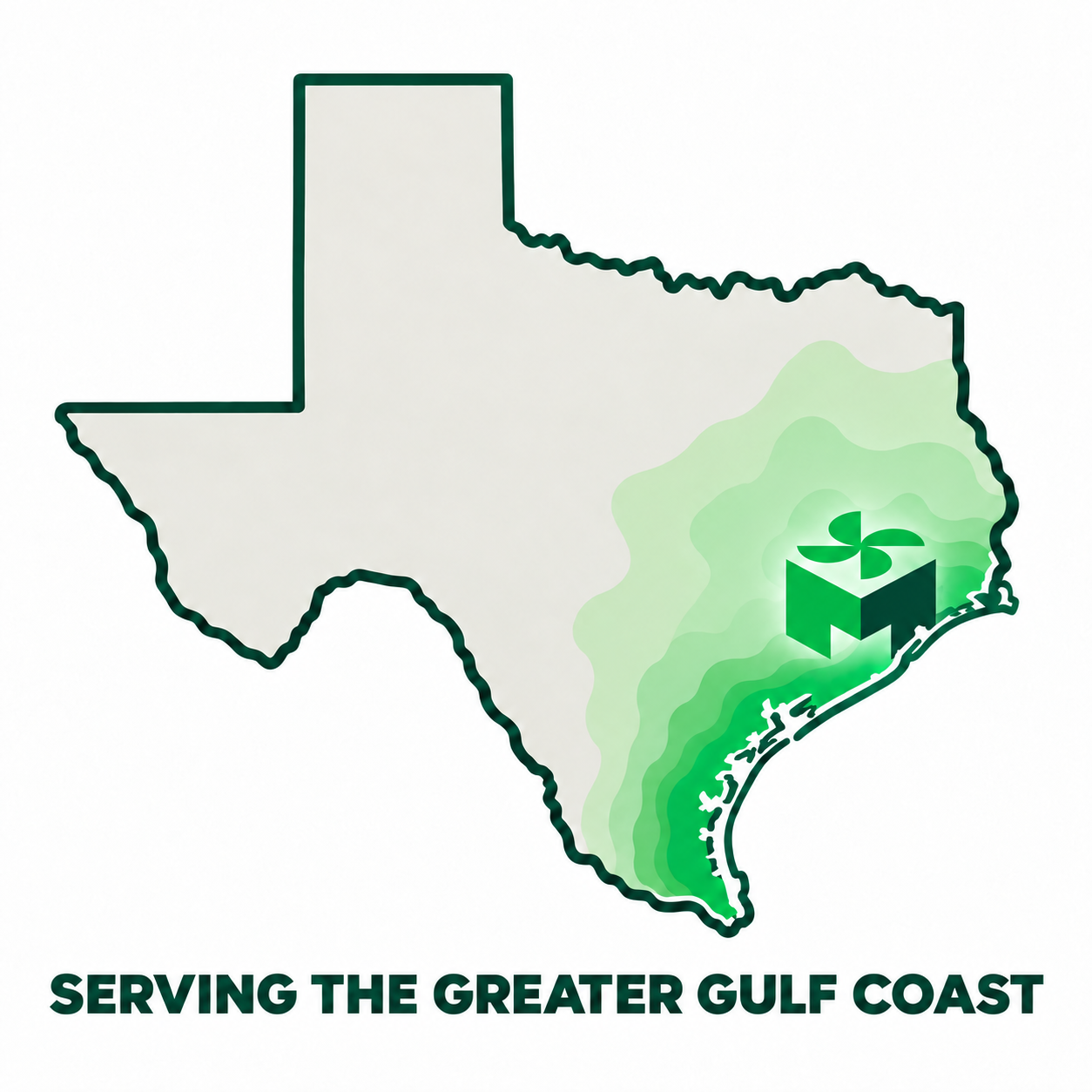 Mackey Services graphic of Texas reading Serving the Greater Gulf Coast